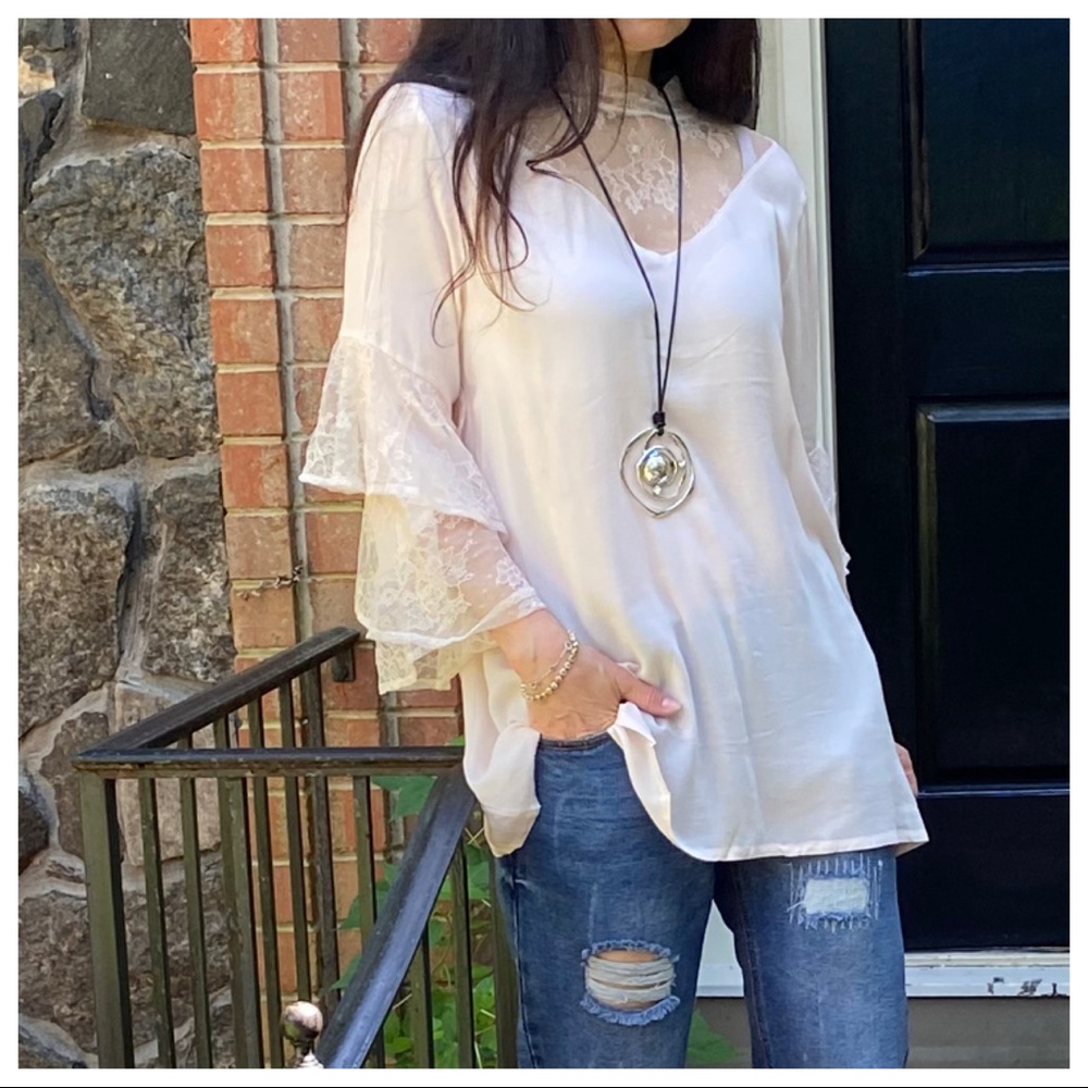 BOHO GYPSY CHIC LACE DETAIL BELL TOP - Picture 1 of 13